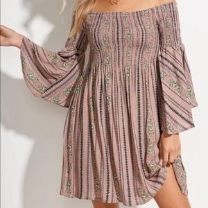 Floral Smocked Off the Shoulder Dress